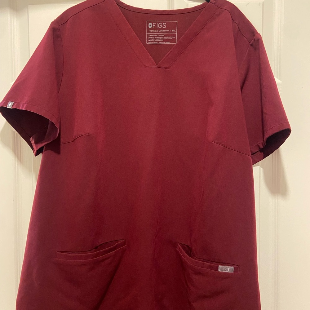 Figs Burgundy V-Neck Medical Scrub Top